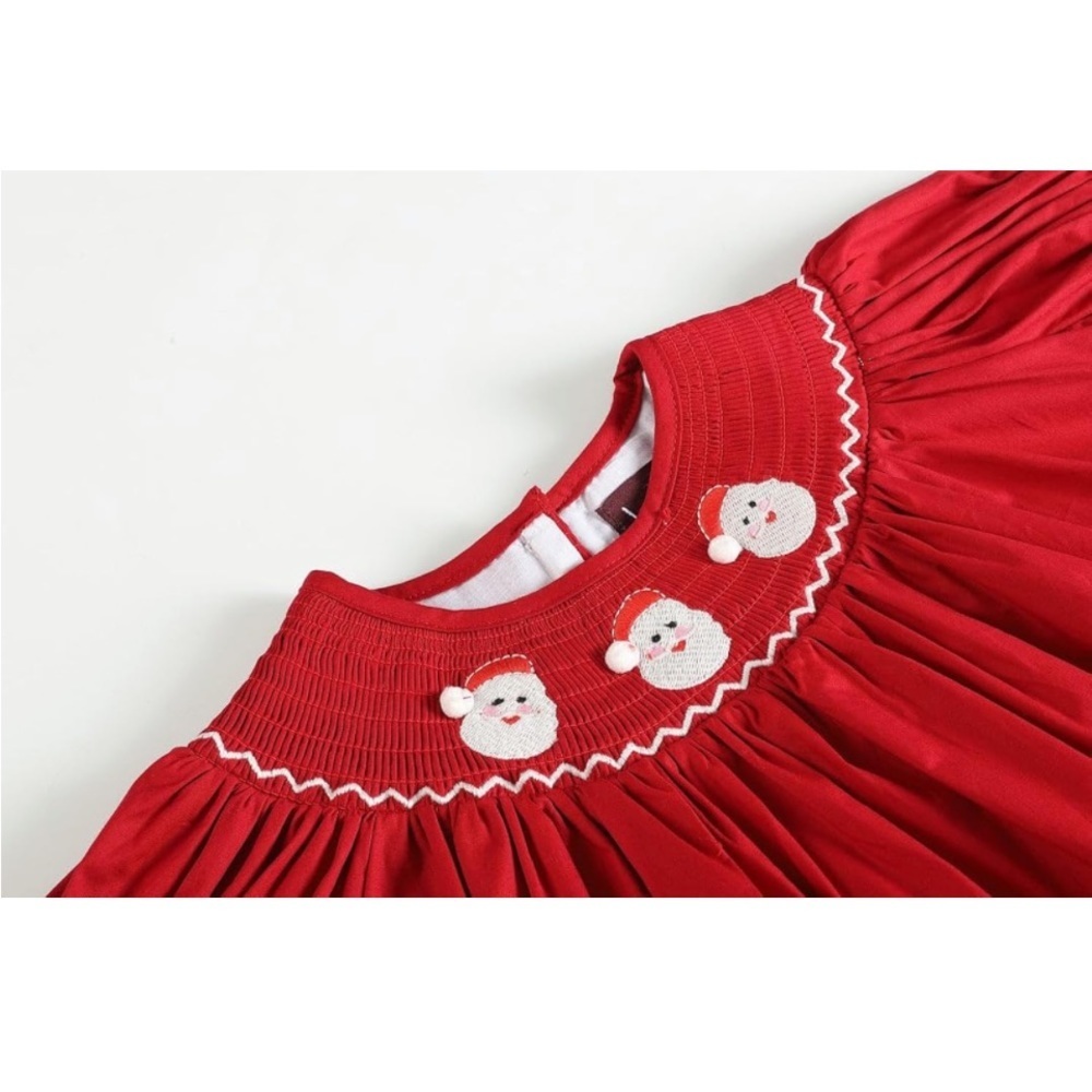 3t Smocked bishop dress Santa red and white new - Picture 3 of 5